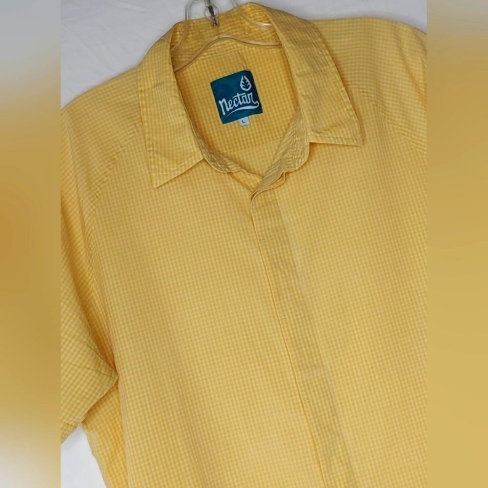 Nectar Men's/Boys Short Sleeve Golf Print Shirt, Yellow Sz‎ L Small Hole D6